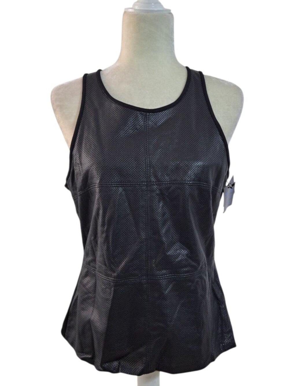 Canto NYC Women's Black Perforated Leather Sleeveless Tank Top Blouse Sz Large